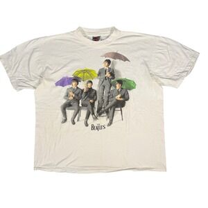 Vintage The Beatles White T‎ Shirt XL Graphic Band Tee Music Concert Tour